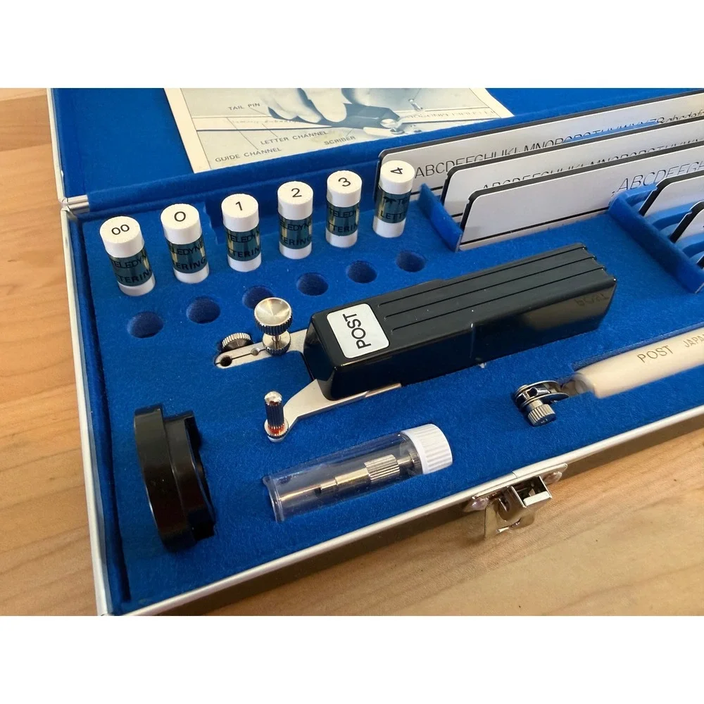 Vintage Teledyne Post Lettering Set Drafting Kit Scriber Templates Case Pelikan
